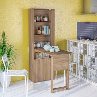 Armário Multiuso Politorno Goiânia 2 Portas 3 Prateleiras e Mesa Retrátil com Chave Castanho