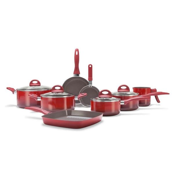 Conjunto de Panelas 8 Peças Brinox Ceramic Life Smart Plus Antiaderente e Tampa de Vidro Vermelho