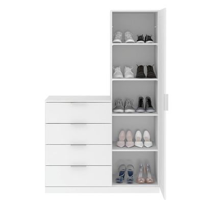 Cômoda Sapateira Versatti com 4 Gavetas 1 Porta e Espelho Bartira Branco