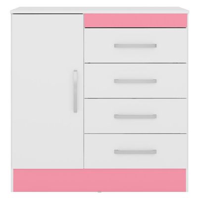 Cômoda Montevidéu com 4 Gavetas e 1 Porta Demóbile Branco com Rosa