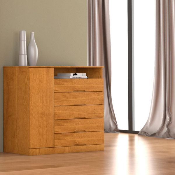 Cômoda Braga 5 Gavetas e 1 Porta Made Marcs Peroba