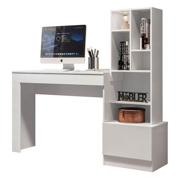 Escrivaninha Office Lion com Nichos Mobler Branco Fosco Escrivaninha Office Lion com Nichos Mobler Branco Fosco