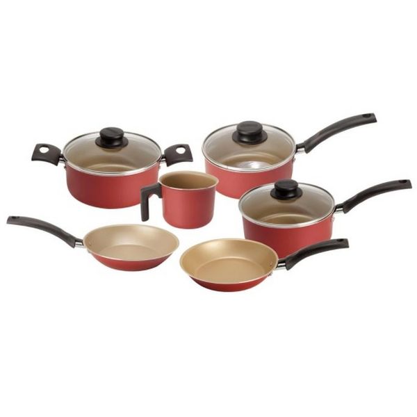 Conjunto de Panelas 6 Peças Tramontina Turim com Revestimento Antiaderente Starflon T1, Tampas de Vidro e Cabos de Baquelite Vermelho
