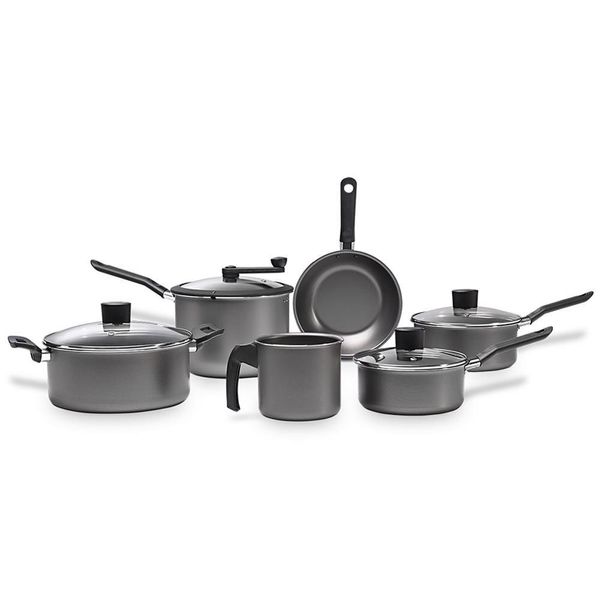 Conjunto de Panelas 6 Peças Brinox Garlic em Alumínio com Revestimento Interno Antiaderente Pro-Flon e Tampas de Vidro com Saída de Vapor Grafite