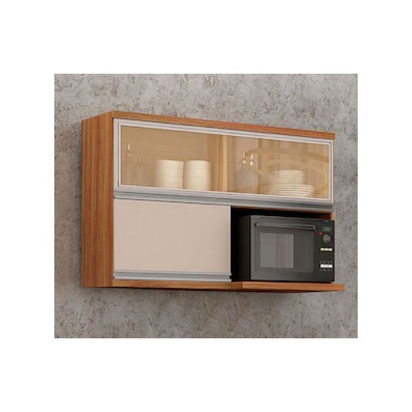 Armário Aéreo Cléo MDP 2 Portas Nicho para Forno ou Micro-ondas CHF Móveis Carvalho com Off White