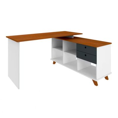 Escrivaninha Artany Gold com 2 Gavetas e 5 Nichos Freijo/Grafito/Branco