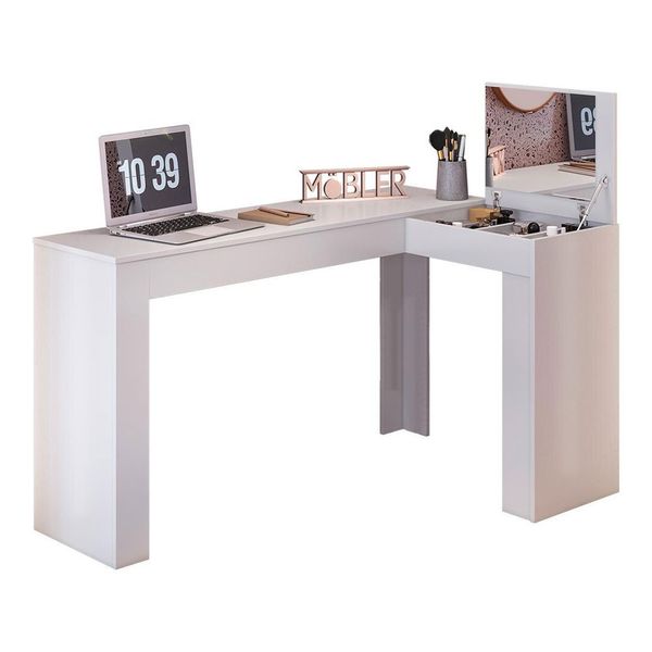 Escrivaninha de Canto Jade com Camarim Mobler Branco Fosco Escrivaninha de Canto Jade com Camarim Mobler Branco Fosco