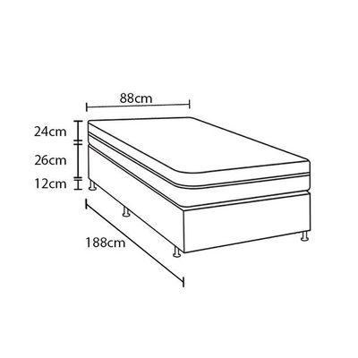 Cama Box de Solteiro Hellen Titanium Molas Ensacadas Pillow Top e Revestimento em Tecido Malha 62x88x188cm Cinza e Preto