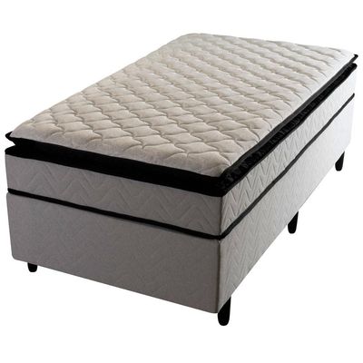 Cama Box de Solteiro Hellen Titanium Molas Ensacadas Pillow Top e Revestimento em Tecido Malha 62x88x188cm Cinza e Preto