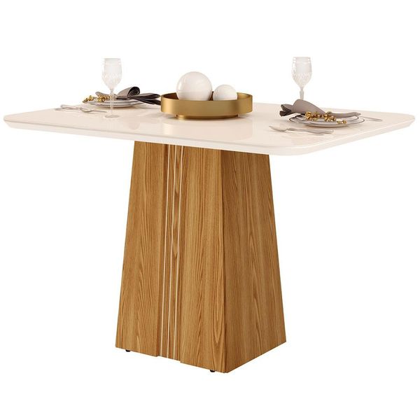 Mesa de Jantar Raquel com Tampo de Vidro 79,6 x 120 x 90cm DJ Móveis Ginger/Off White/Moca