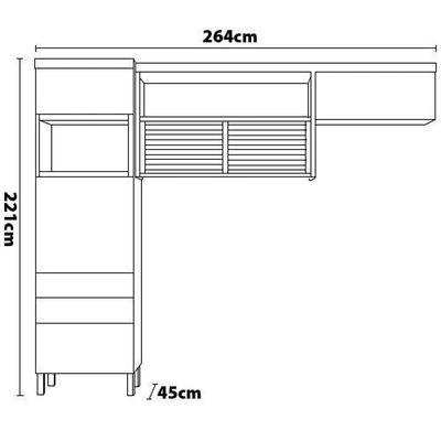 Cozinha Compacta Princesa com 4 Portas 3 Gavetas e 9 Prateleiras 264cm de largura Nesher Freijo e Grafite