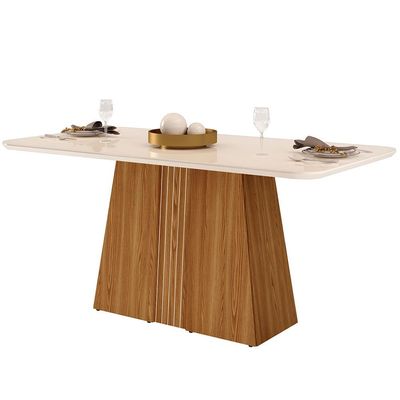 Mesa de Jantar Raquel com Tampo de Vidro 80,6 x 170 x 90cm DJ Móveis Ginger com Off White