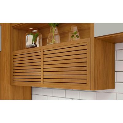 Cozinha Compacta Princesa com 4 Portas 3 Gavetas e 9 Prateleiras 264cm de largura Nesher Freijó com Off White