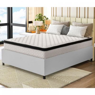 Box de Casal Barreto Lonçarcci Inova com Colchão Hellen Titanium com Espuma D28 e Pillow Top Cinza com Preto