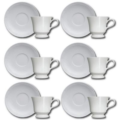 Conjunto de Xícaras para Chá Germer Cottage em Porcelana 240 ml 6 Peças Branco