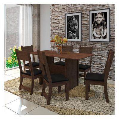 Mesa de Jantar Indekes Pequi com 6 Cadeiras Noce