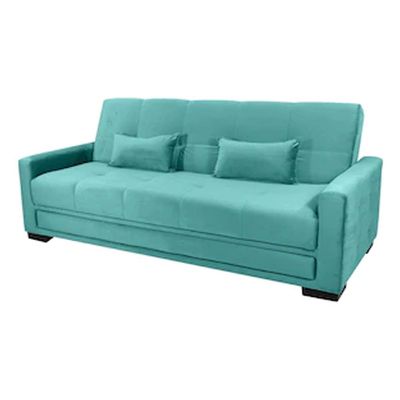 Sofá-Cama 3 Lugares Matrix Grazi com Revestimento em Tecido Veludo Acqua