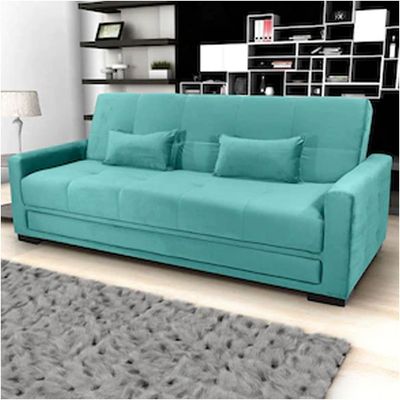 Sofá-Cama 3 Lugares Matrix Grazi com Revestimento em Tecido Veludo Acqua
