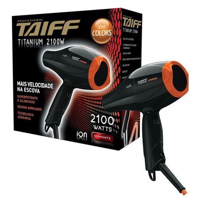 Secador de Cabelos Taiff Titanium Colors com Emissão de Íons Motor AC Profissional 2100W Preto com Laranja / 220V