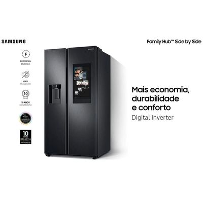 Geladeira Family Hub Side By Side RS58T5561B1 Digital Inverter Frost Free Bluetooth e Wi-Fi 585 Litros Samsung Preto / 220V