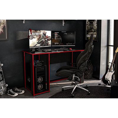 Mesa para Computador Gamer Politorno Singapura 1 Nicho Preto com Vermelho