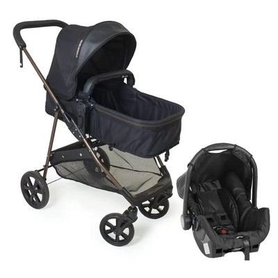 Travel System Galzerano Carrinho De Bebê Napoli Preto Com Cobre