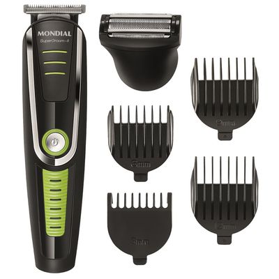 Aparador de Pelos Mondial Super Groom 6 em 1 BG-04 Sem Fio Preto com Verde / Bivolt