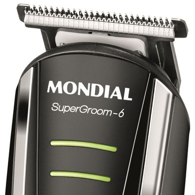 Aparador de Pelos Mondial Super Groom 6 em 1 BG-04 Sem Fio Preto com Verde / Bivolt