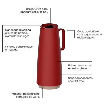 Bule Térmico Tramontina Exata em Polipropileno 1 L Vinho