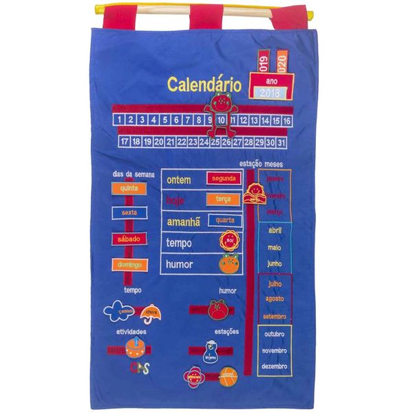 Calendário Bordado Português - Antialérgico - Colorido - 72 cm - CAS Brinquedos