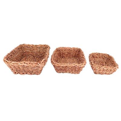 Conjunto de Cestas em Fibra Natural L`Hermitage 23371 Retangulares 3 Peças Marrom