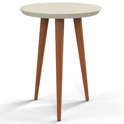 Mesa Lateral Baixa Patrimar Lins Off White com Cedro