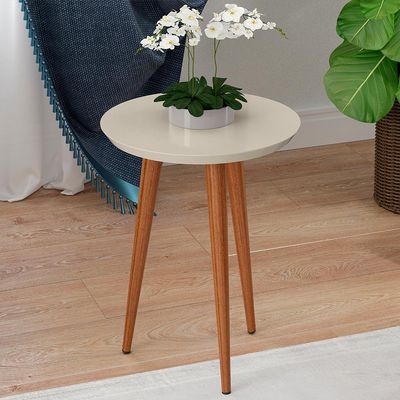 Mesa Lateral Baixa Patrimar Lins Off White com Cedro