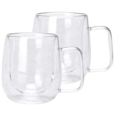 Conjunto com 2 Canecas para Café Dynasty Coffee Time em Vidro Borossilicato Parede Dupla  220 ml Transparente