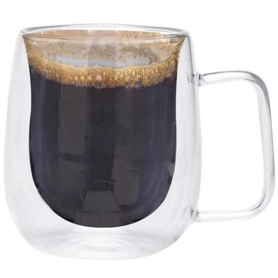 Conjunto com 2 Canecas para Café Dynasty Coffee Time em Vidro Borossilicato Parede Dupla  220 ml Transparente