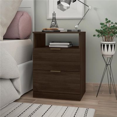Mesa de Cabeceira Versatti com 2 Gavetas Bartira Café com Bronze