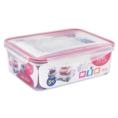 Conjunto de Potes Herméticos Euro Home PLA3604-VM em Plástico 5 Peças Vermelho com Transparente