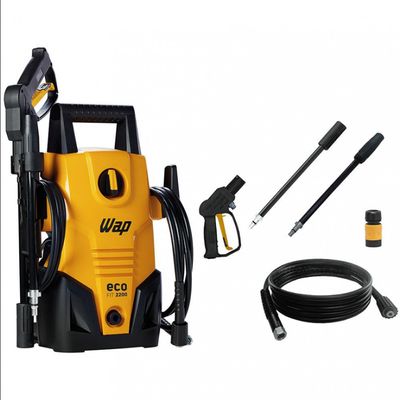 Lavadora de Alta Pressão Wap Eco Fit 2200 1500PSI Econômica com Jato de Água Leque e Concentrado e Sistema Stop Total 1400W Preto com Amarelo / 220V