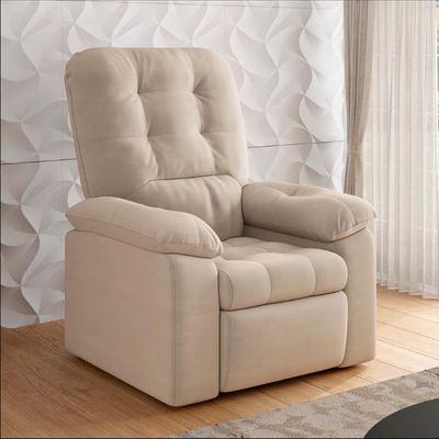 Poltrona Estoril Reclinável com Apoio para os Pés e Revestida em Suede Veludo Besthouse Cappuccino