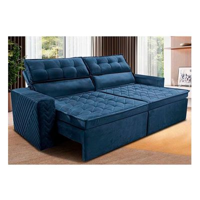 Sofá 4 Lugares Cama inBox Belém Retrátil/Reclinável com 230 cm de Largura e Revestido em Suede Velusoft Azul
