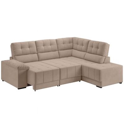 Sofá de Canto 5 Lugares Firenze Retrátil e Reclinável e Revestido em Suede Veludo Besthouse Capuccino