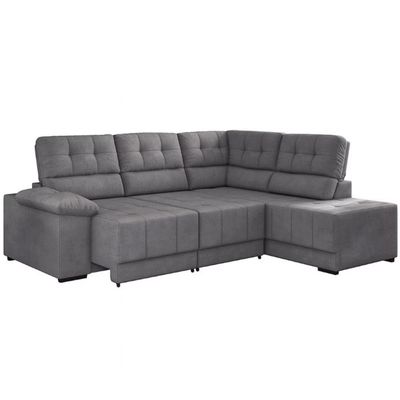 Sofá de Canto 5 Lugares Firenze Retrátil e Reclinável e Revestido em Suede Veludo Besthouse Cinza