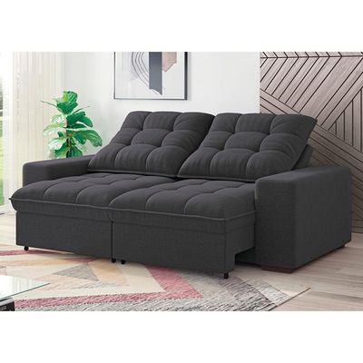Sofá 3 Lugares Retrátil/Reclinável Linoforte Benetton com Revestimento em Suede Grafite