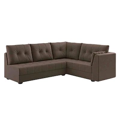 Sofá de Canto 6 Lugares Linoforte Toronto com Revestimento em tecido Suede Castor