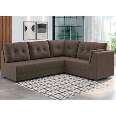 Sofá de Canto 6 Lugares Linoforte Toronto com Revestimento em tecido Suede Castor