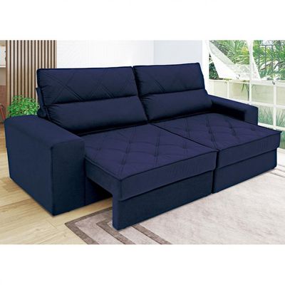Sofá 4 Lugares Fassatti Retrátil e Reclinável em Suede Linoforte Azul Marinho