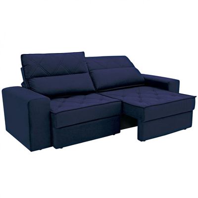 Sofá 4 Lugares Fassatti Retrátil e Reclinável em Suede Linoforte Azul Marinho