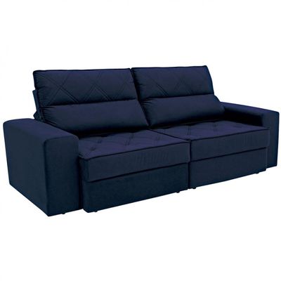 Sofá 4 Lugares Fassatti Retrátil e Reclinável em Suede Linoforte Azul Marinho