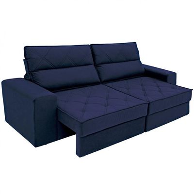 Sofá 4 Lugares Fassatti Retrátil e Reclinável em Suede Linoforte Azul Marinho