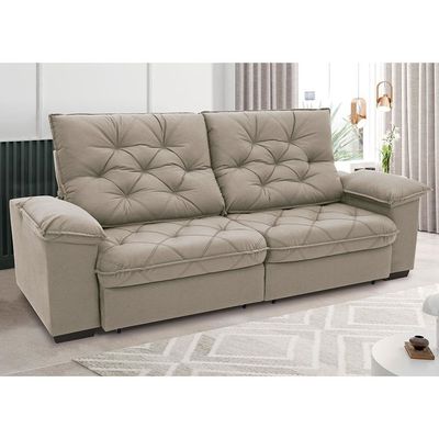 Sofá 4 Lugares Linoforte Luggero Retrátil e Reclinável Revestido em Tecido Suede com 230cm de Largura Areia